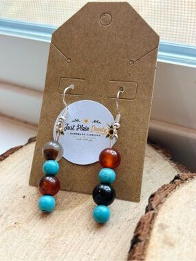 Handmade Southwestern Turquoise Beaded Earrings Boho Dangle Earrings Rustic